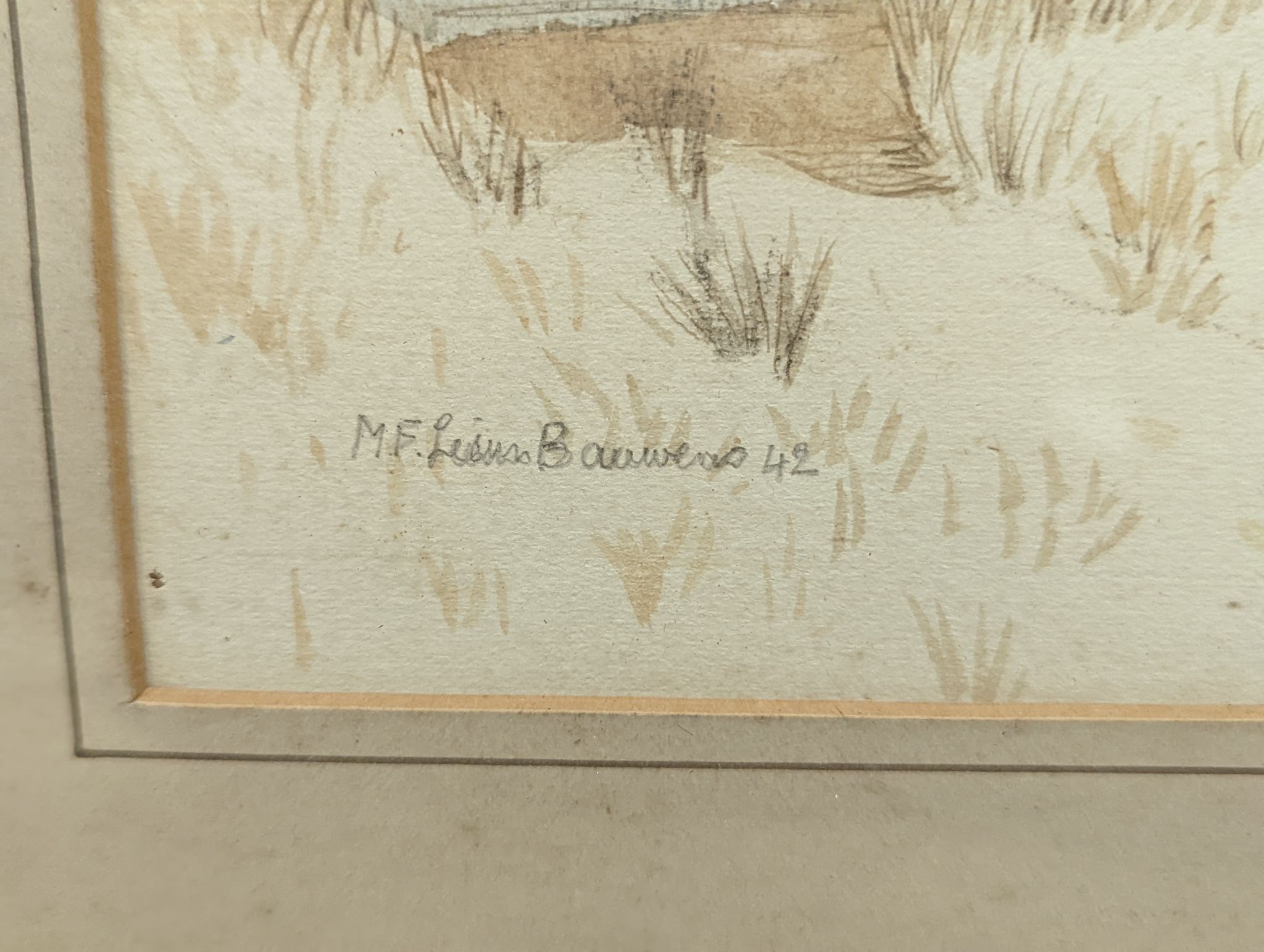 M F L Bauwens, watercolour and pencil, 'Bury Ferry and Church', signed and dated '42, 30 x 41cm